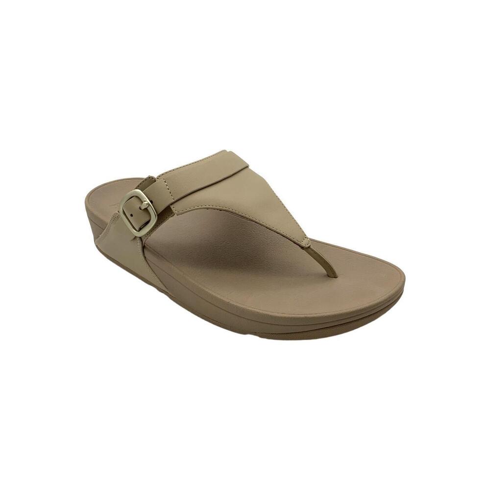 LULU Women's Adjustable Metallic Leather Toe Post Sandals Latte Beige - Medium